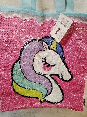 Pink Sequin Unicorn To Rainbow Kids Tote Bag - Sparkly Reversible Design